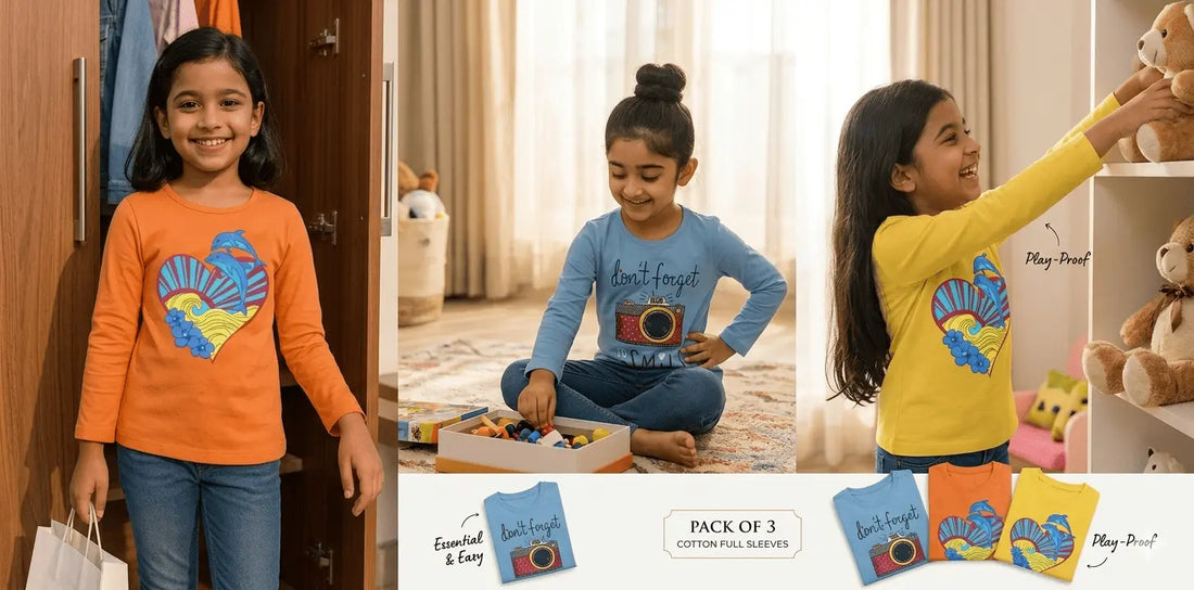 Pack of 3 girls full sleeves T-shirts