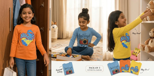 Pack of 3 girls full sleeves T-shirts