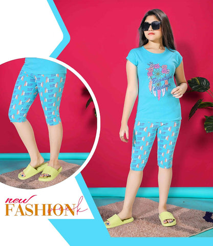 PACK OF 2 GIRLS HALF SLEEVEES CAPRI SET image 4