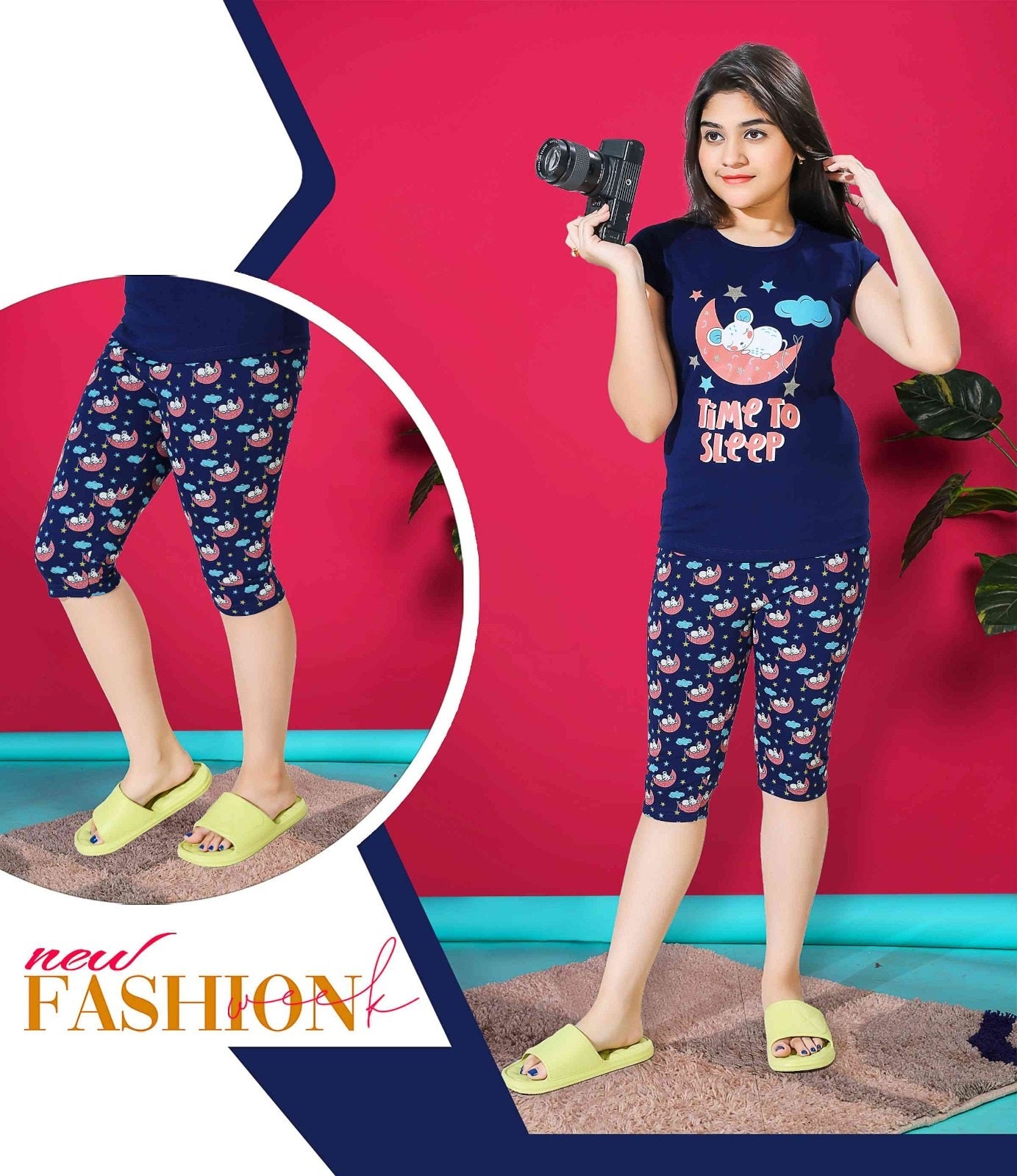 PACK OF 2 GIRLS HALF SLEEVEES CAPRI SET image 3