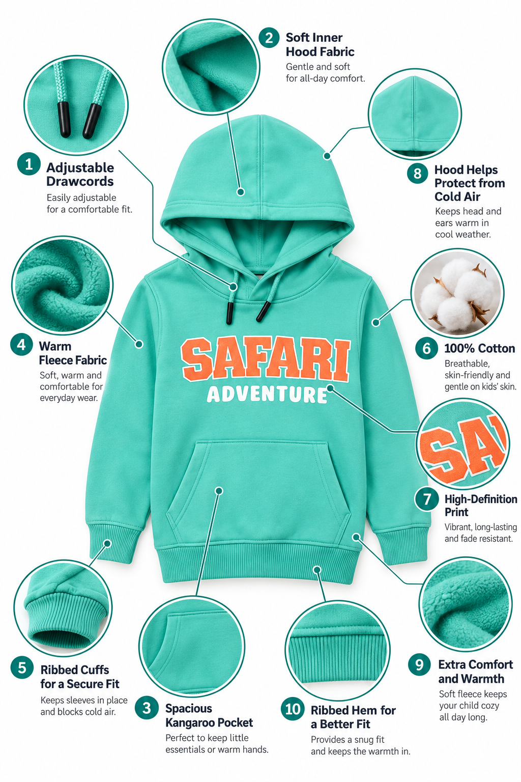 Boys’ Mint Green Safari Adventure Fleece Hoodie