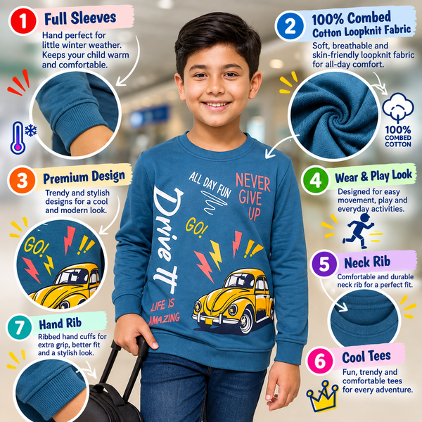 PACK OF 3 BOYS VALUE ADDTION FULL SLEEVE LOOPKNIT T-SHIRTS